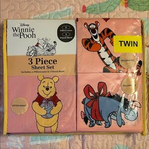 Disney Winnie the Pooh Pink Character 3-Piece Twin Sheet Set